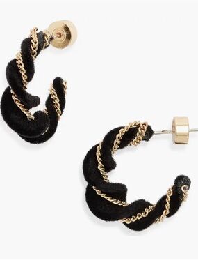 Nordstrom Black Velvet Hoop Earrings with Gold Chain Twist